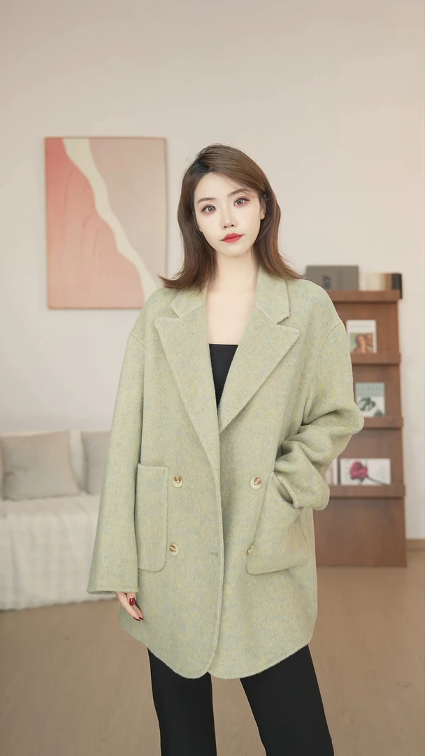 【芊丽蓝服饰】新款双面呢大衣女装短款西装毛呢外套宽松版型8501