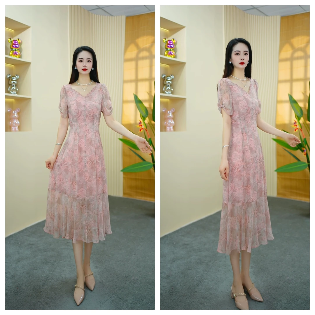 【现货】DY5042夏季新款减龄长裙显瘦时尚洋气百搭连衣裙女士女款