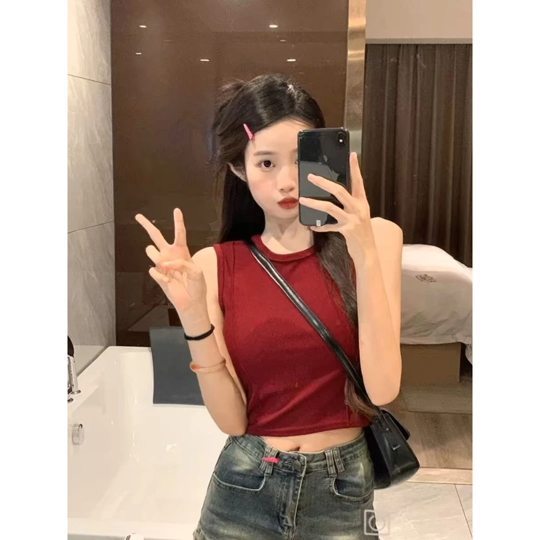 女无袖背心辣妹衬衫内搭小吊带2025年夏日通勤外出气质百搭T恤衫