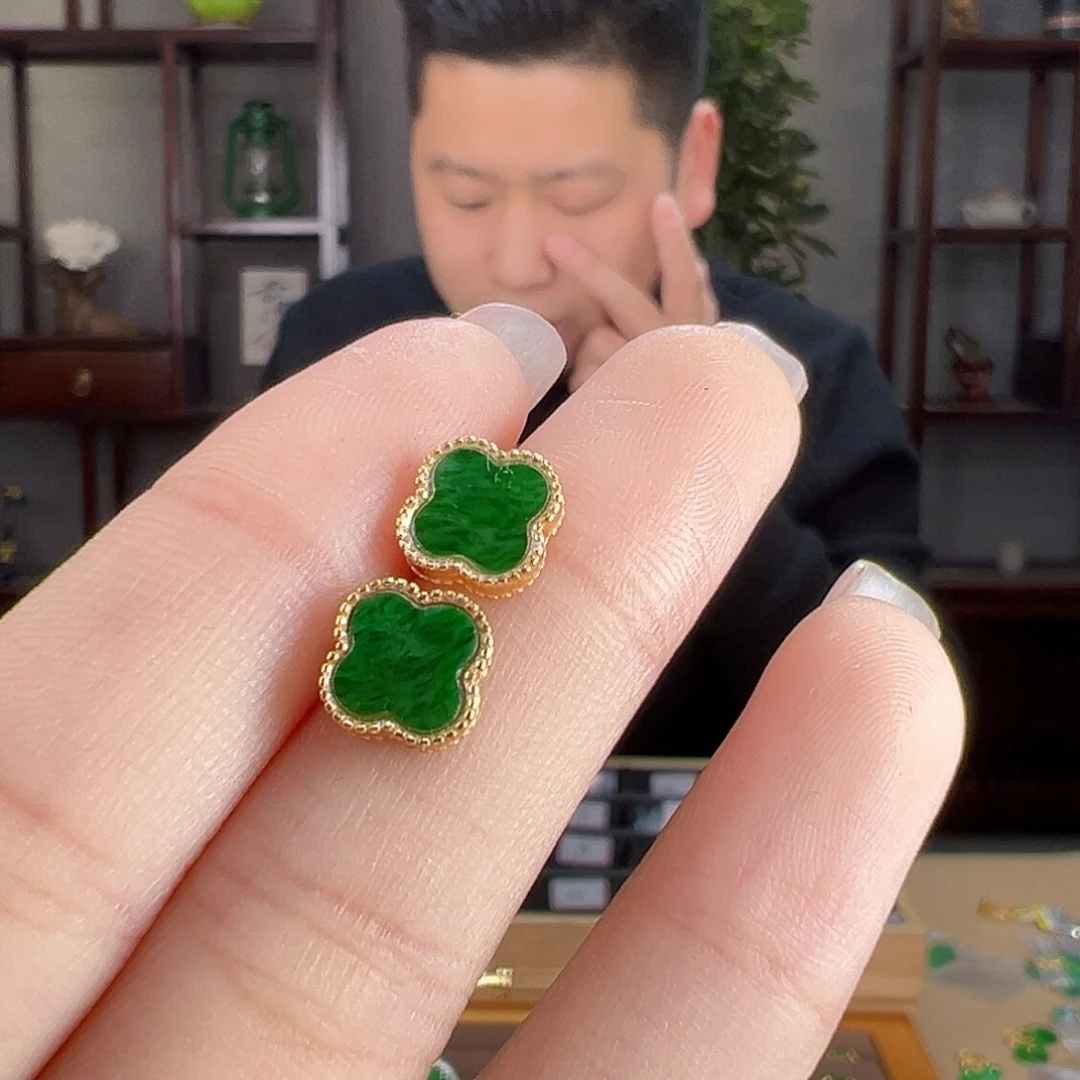 翡翠银S925镶嵌耳饰耳环27