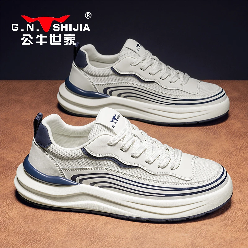 公牛世家2025春秋新款户外运动鞋厚底增高网面透气时尚休闲鞋男鞋