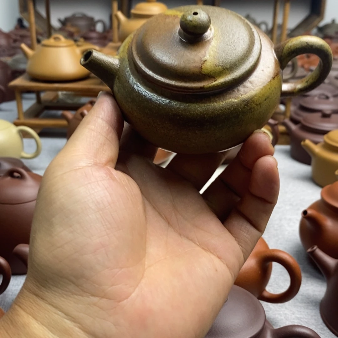 茶壶紫砂柴烧扁鼓壶