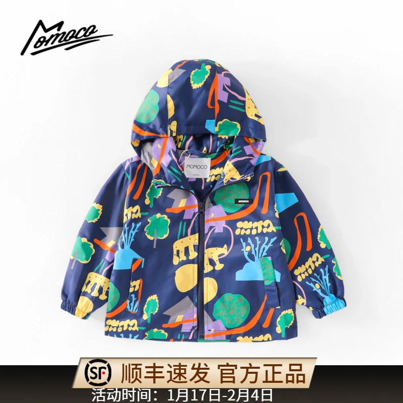宝宝婴儿春秋薄款棒球服MOMOCO款女款男童潮流满印可爱洋气外套