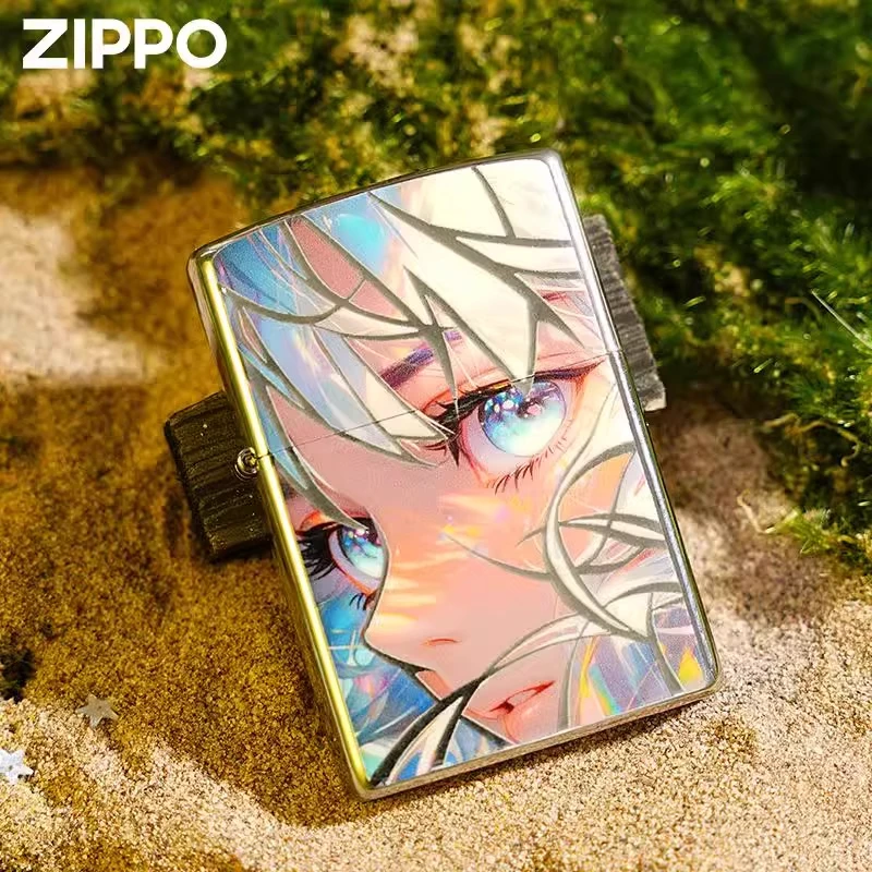 zippo打火机 银闪边少女官方正品 防风zippo煤油高颜值礼物送男友