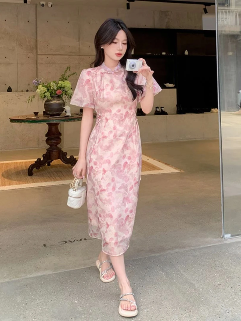 倾涩QINGSE/连衣裙/72428206/碎花/显瘦/气质/夏季/复古/国风法式