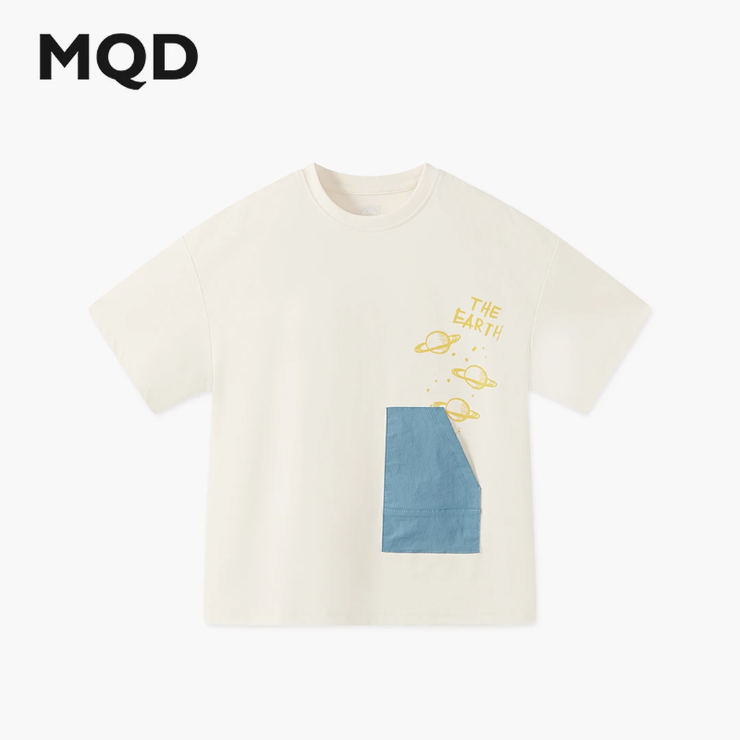 MQD童装25夏季新品学院风撞色拼接短袖亲肤轻薄T恤9652W03J5