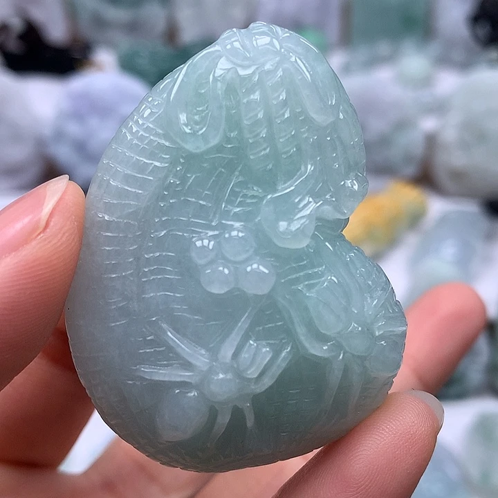 翡翠未镶嵌颈饰代代有钱花厚装16+