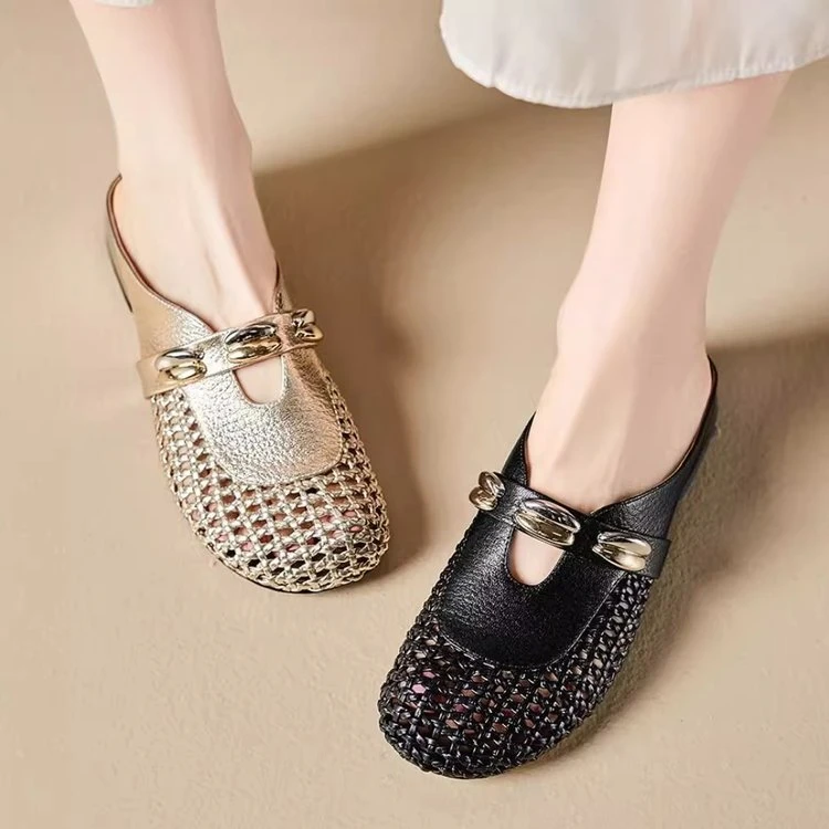 2025仙女包头半拖鞋法式镂空编织凉拖鞋女夏外穿高级感懒人穆勒鞋