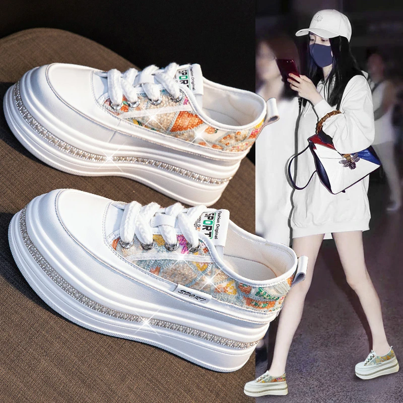 2025夏款内增高厚底小白鞋女  拼色网面透气休闲板鞋(配裙优选)新