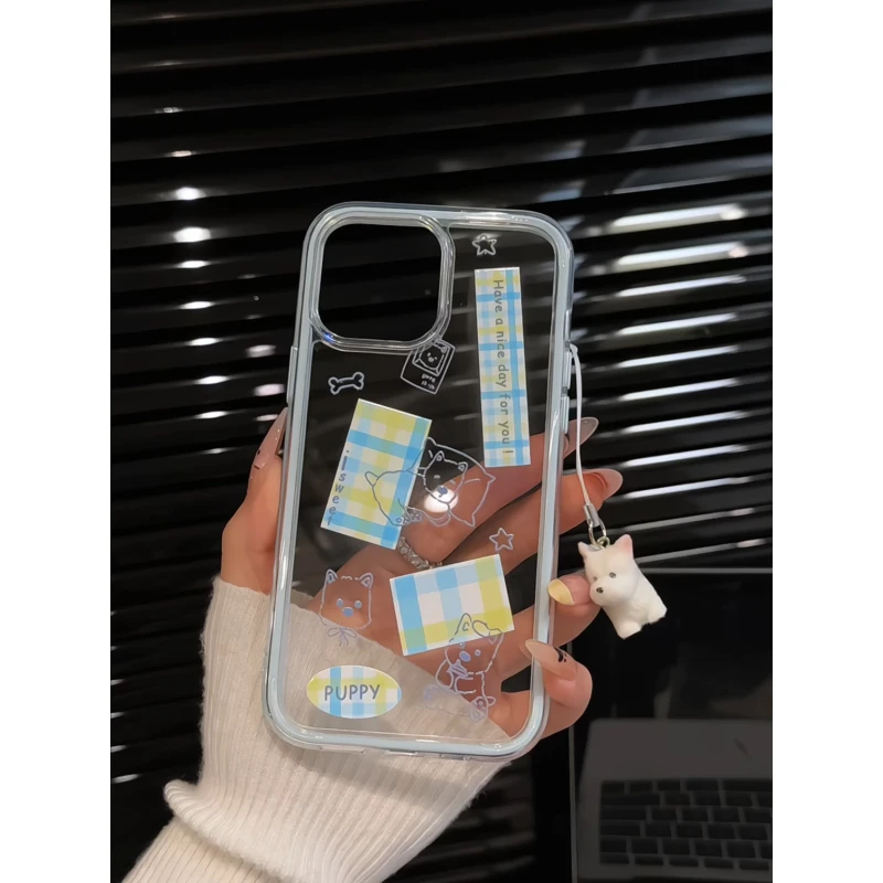 西高地拼贴格纹适用苹果16pro手机壳iPhone15三合一炫彩可爱华为p