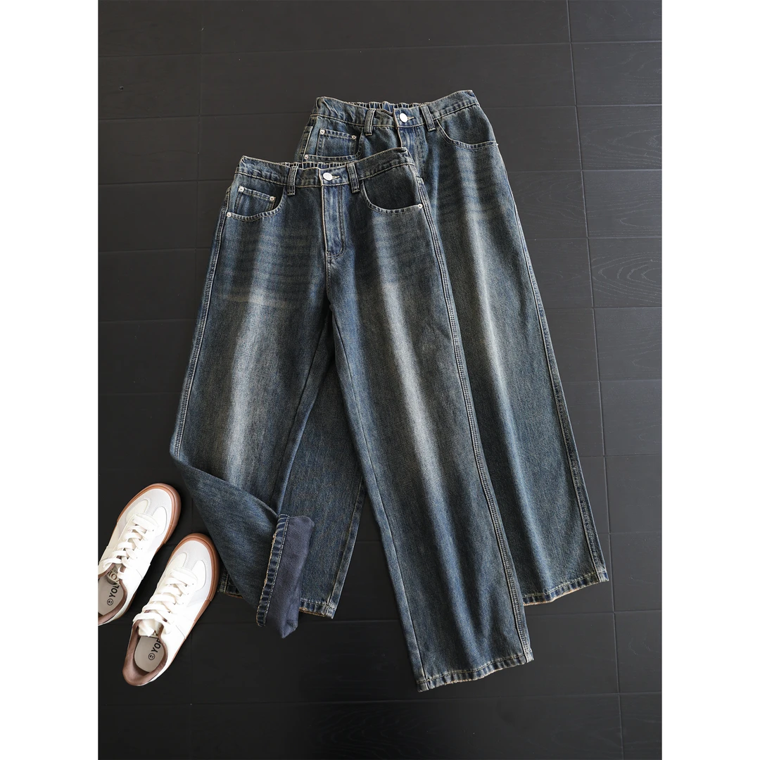 THON BERRY男士秋冬百搭加绒休闲水洗牛仔裤宽松直筒长裤潮NZK006