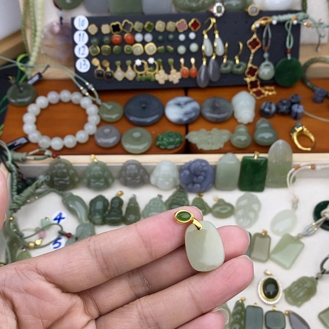 和田玉银S925镶嵌吊坠(不含链)