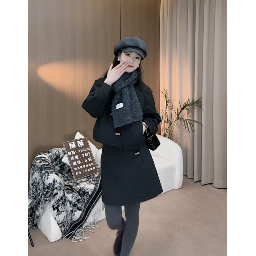 冬季加厚绗棉轻国风3163气质短外套+半裙小个子显瘦通勤两件套