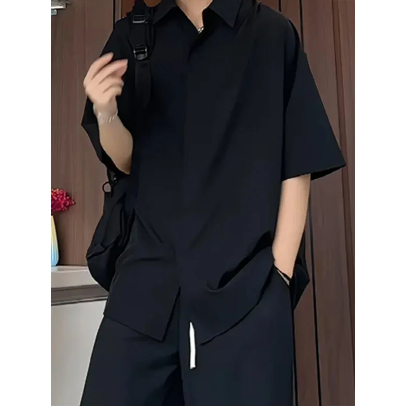 黑色冰丝速干裤男夏季薄款痞帅高级感垂感衬衫裤子搭配帅气两件套