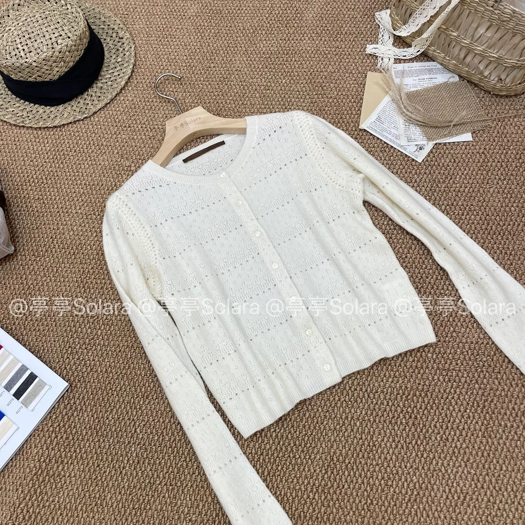 Solara【白茶清欢】手工钩花挑孔超柔针织衫