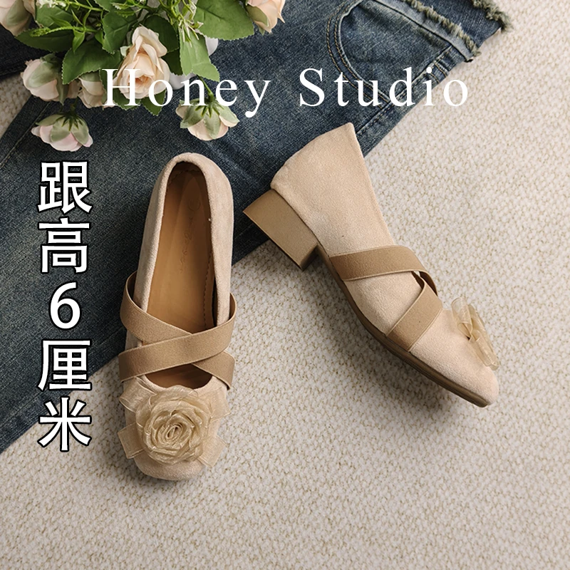 山茶花超软芭蕾舞鞋单鞋女外穿圆头百搭公主鞋内增高法式玛丽珍女