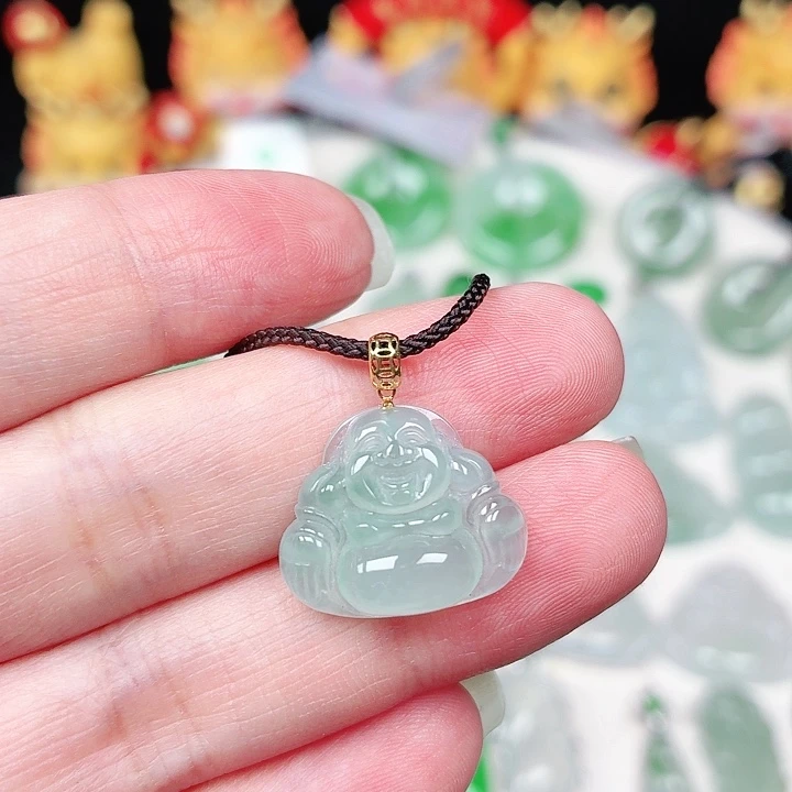 颈饰18K金镶嵌翡翠缅甸天然A货翡翠