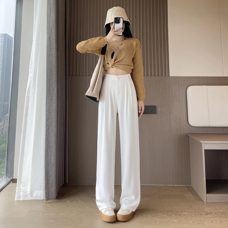 2025春夏季阔腿裤女高腰百搭显瘦拖地直筒裤梨形身材春秋休闲裤