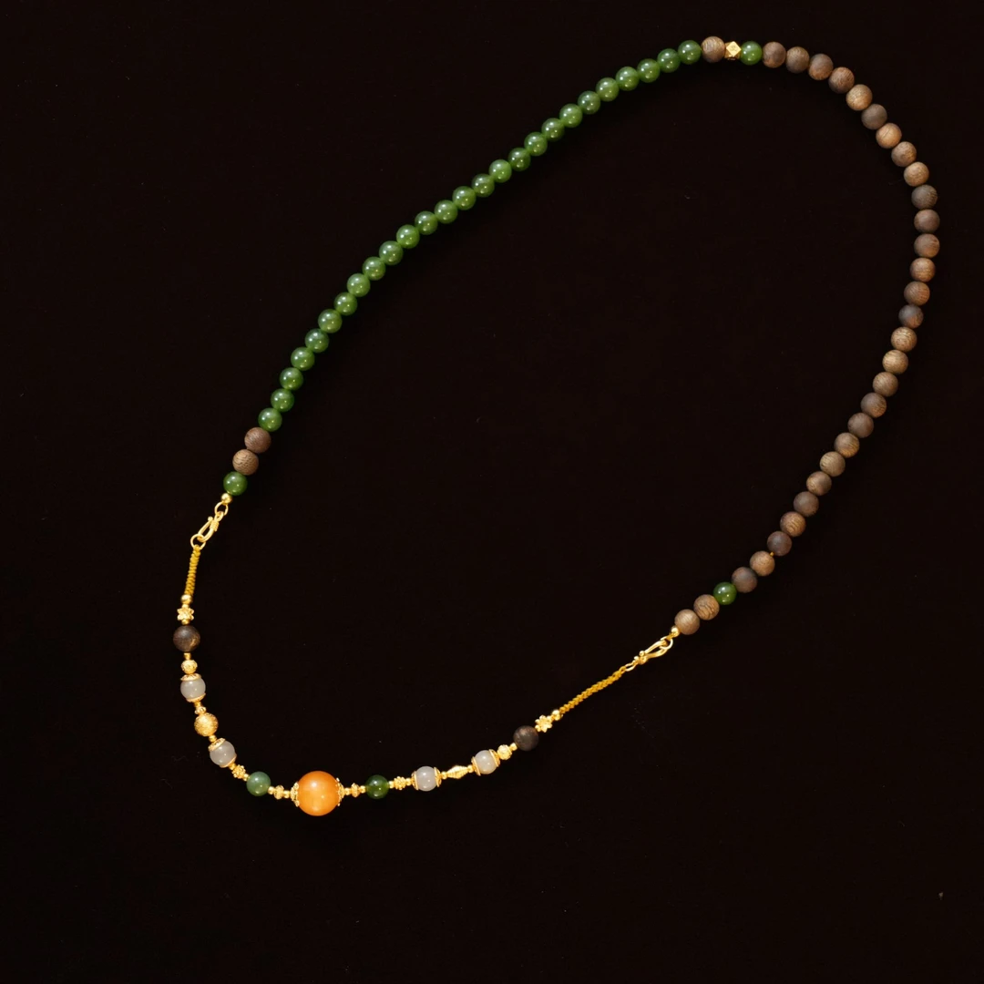 沉香【抹茶相思】奇楠沉香0.6和田玉多圈多功能手串项链
