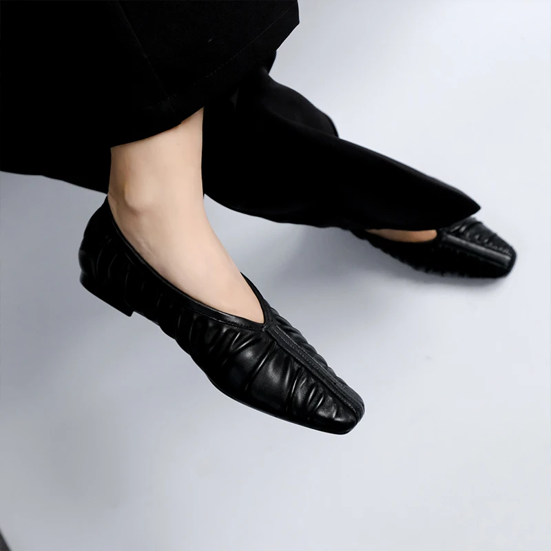 TOCIMOOT/软底真皮方头褶皱平底性感单鞋瓢鞋显瘦四季鞋子