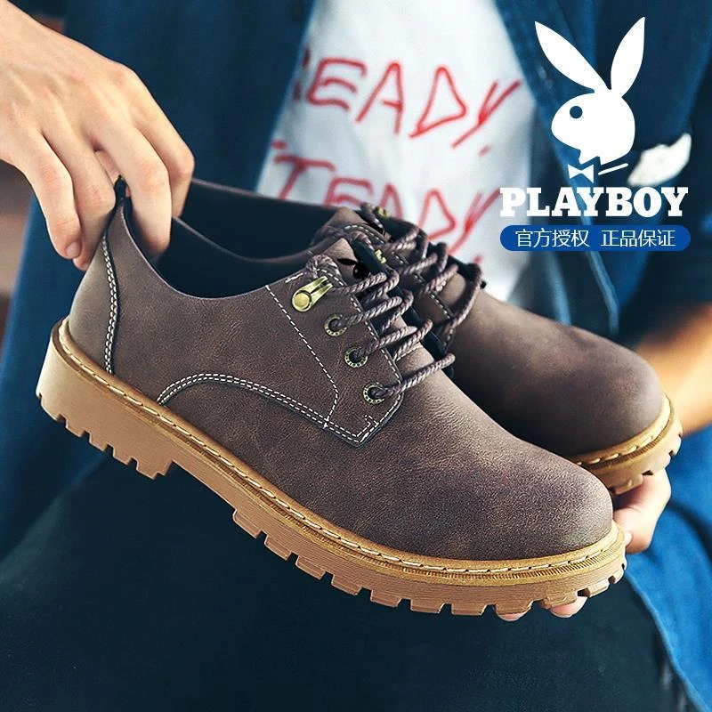 花花公子男鞋2025新款冬季厚底耐磨马丁鞋防滑户外低帮工装潮鞋