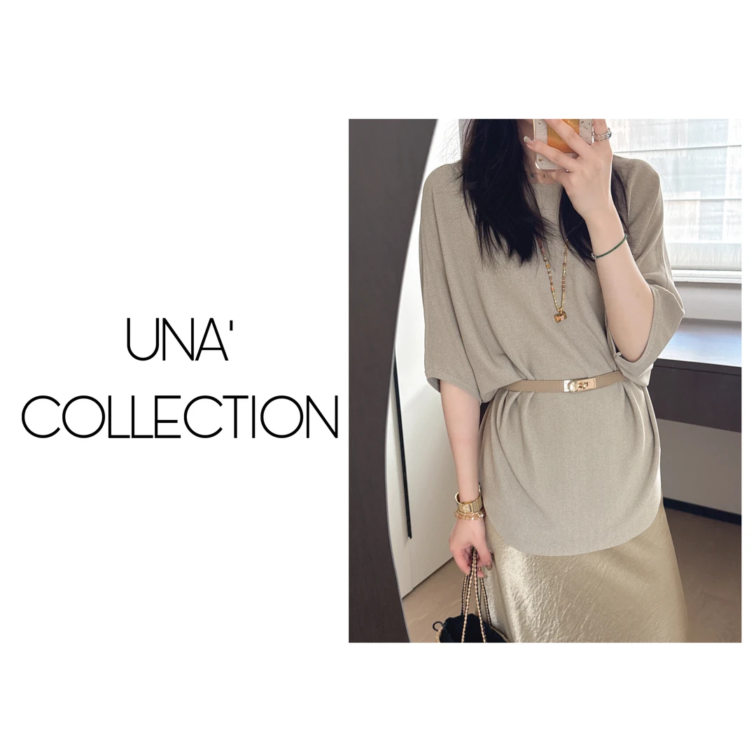 【吉满】简约气质高级感圆领蝙蝠袖宽松冰感针织上衣JM2672