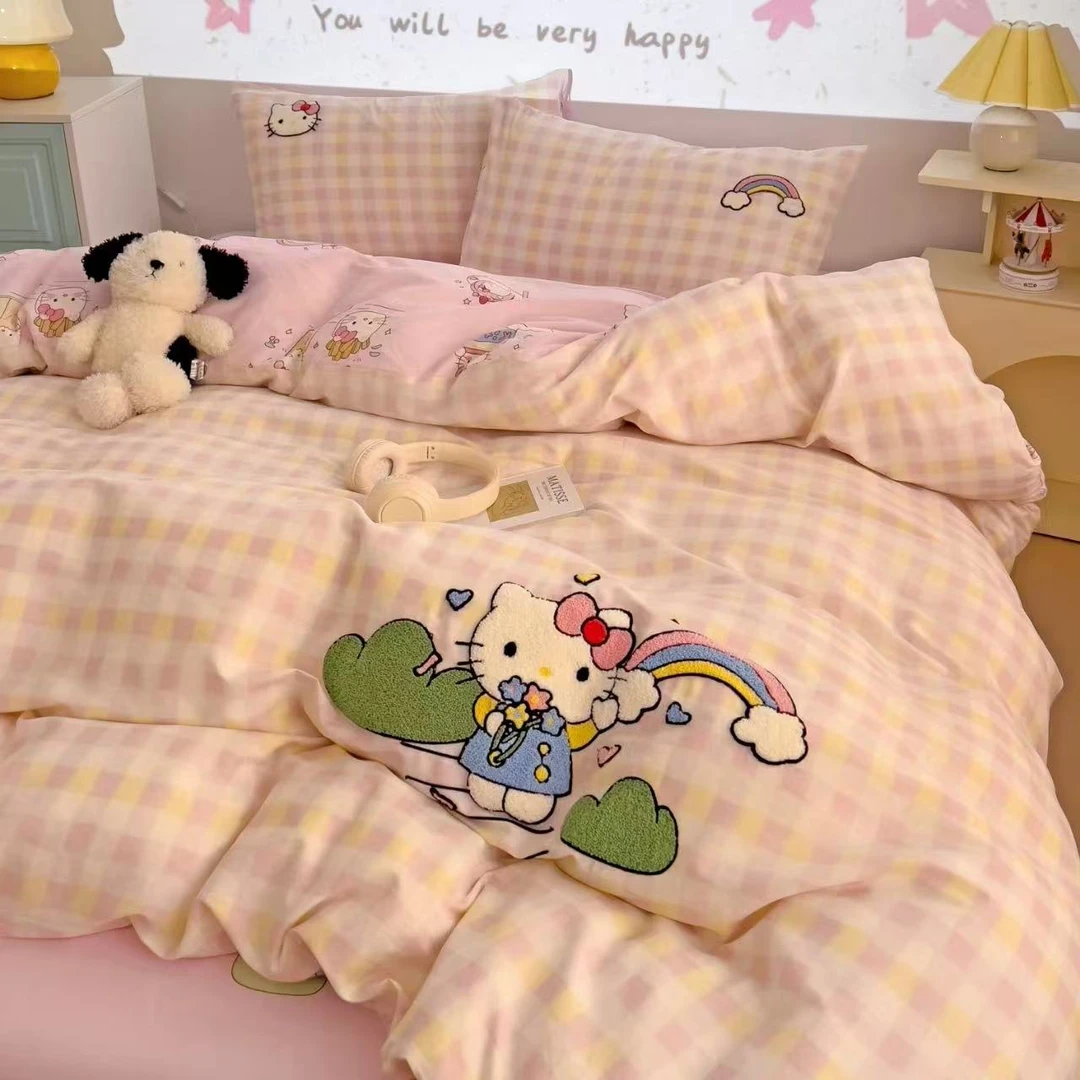 小玲子 彩虹猫 全棉纯棉三件套四件套 印花+刺绣工艺 可爱风