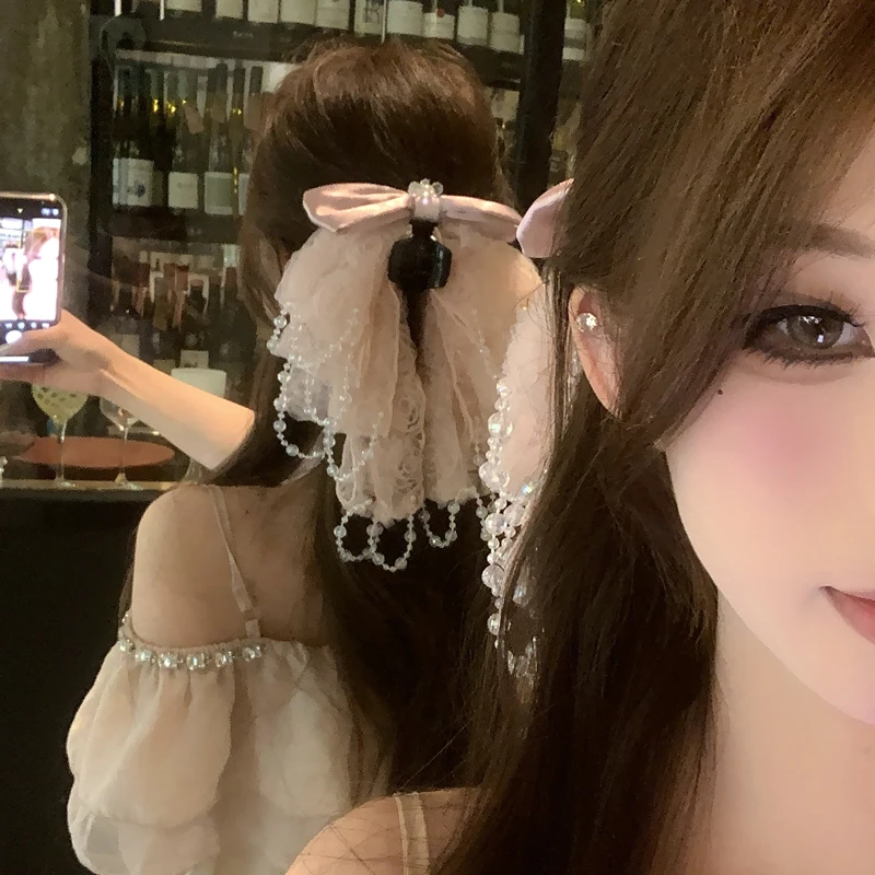 复古法式浪漫蕾丝蝴蝶结抓夹甜美仙气氛围感公主风发夹