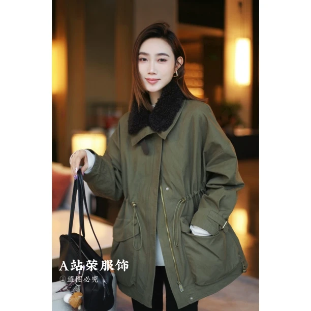 【荣姐精选】韩系收腰派克加羽绒外套