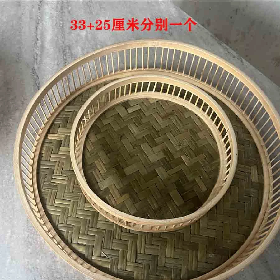 手工复古中式果盘果篮圆形加深纯手工竹制品