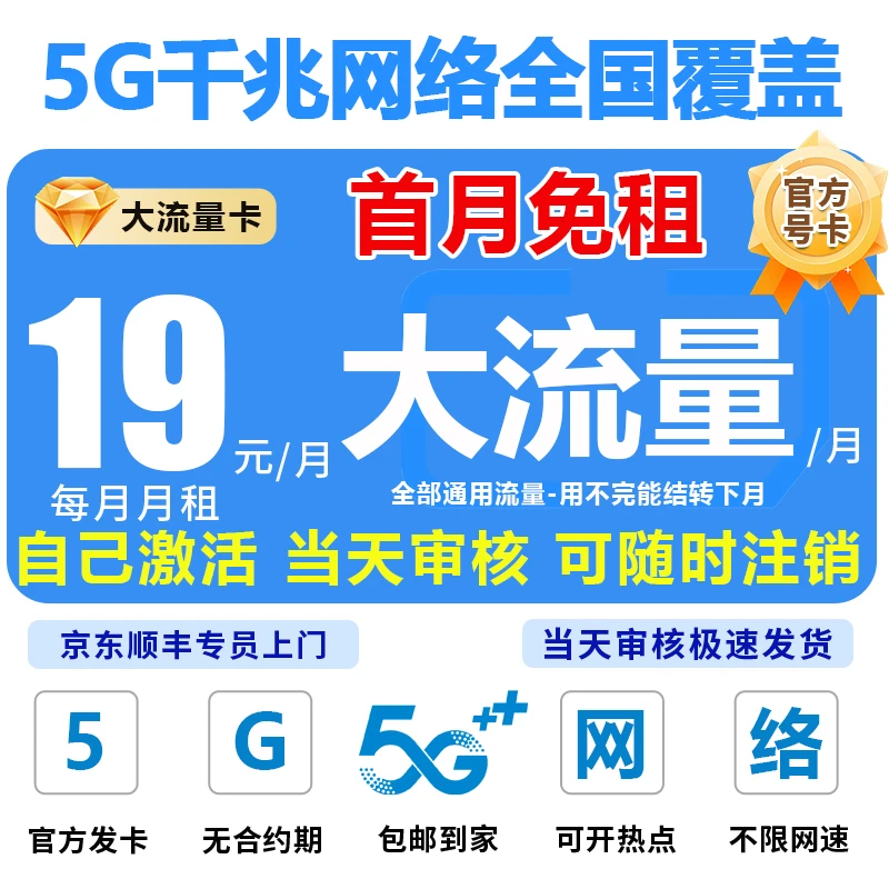【推荐19元月租】5G高速网络全网通用超大流量卡电话卡手机卡瀚-3