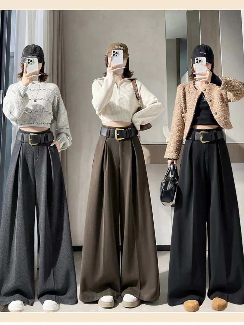 （201-400）高腰显瘦西装裤阔腿裤百搭垂感西装裤拖地裤