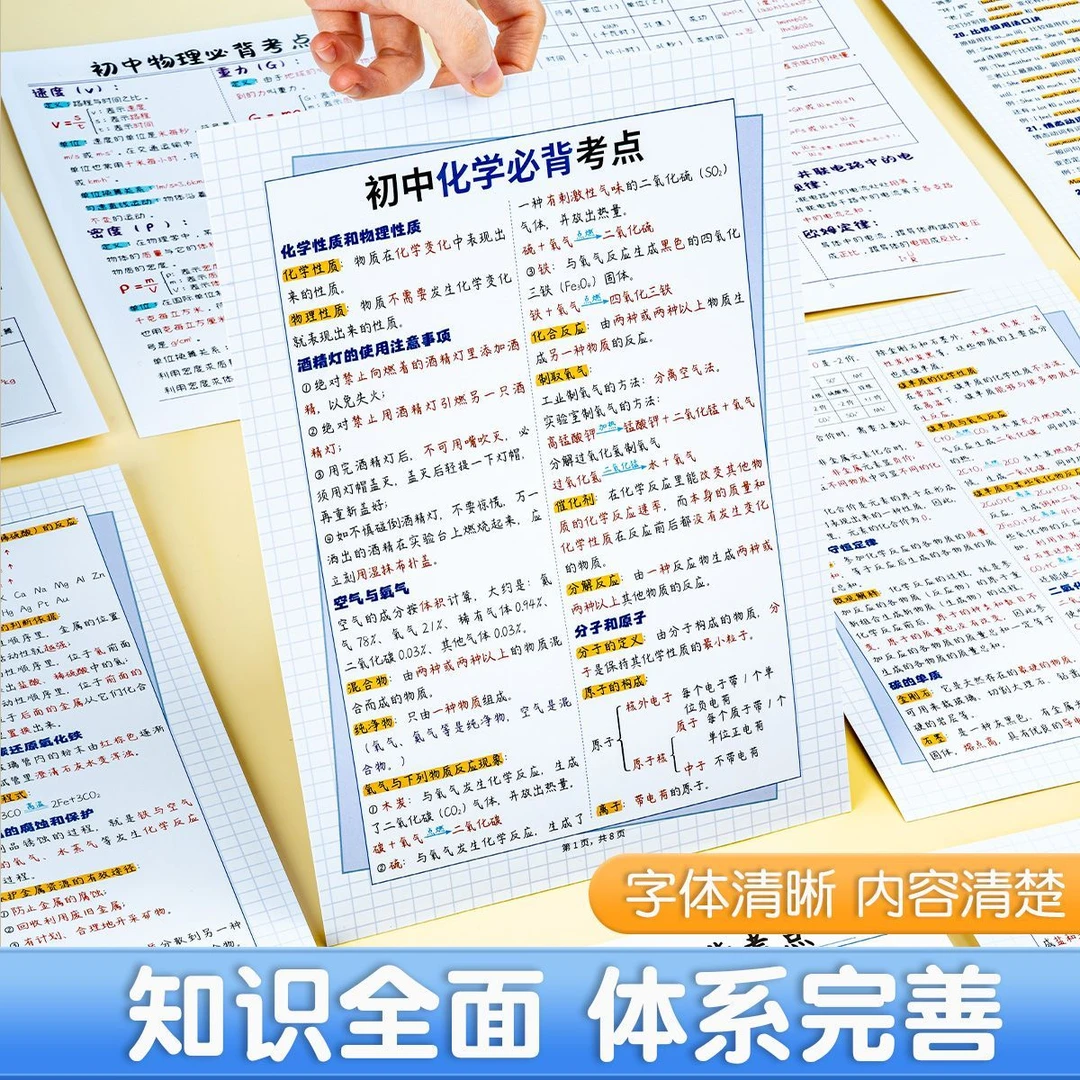 初中数学物理化学必背考点重点知识卡公式梳理学习卡大全双面防水