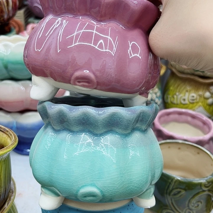 多肉绿植陶瓷花盆9.9包邮，有孔