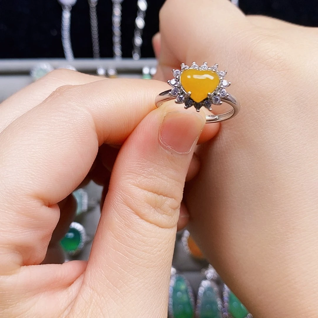 翡翠戒指银S925镶嵌心形