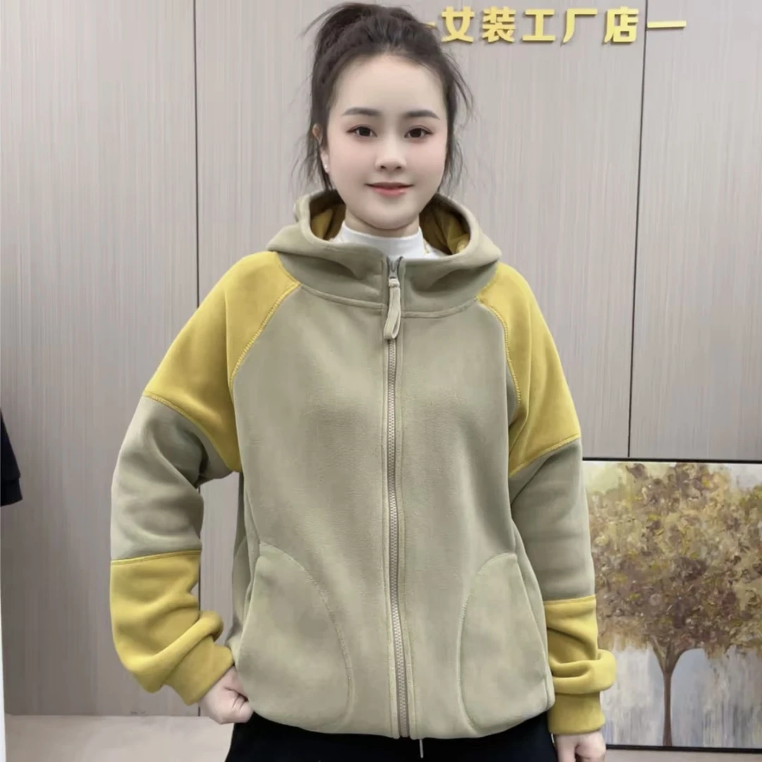【木木】秋冬新款外套时尚休闲百搭双面奥粒绒减龄加绒连帽拼色外套