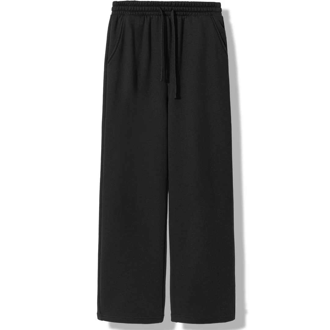 黑色 100%纯棉毛圈休闲直筒裤