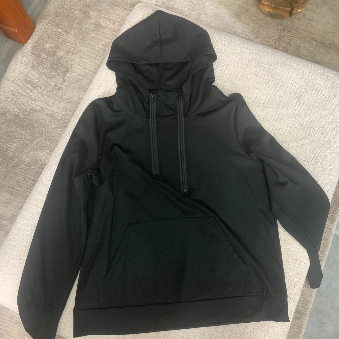 大码休闲时尚包袖卫衣半拉链拉链经典连帽运动