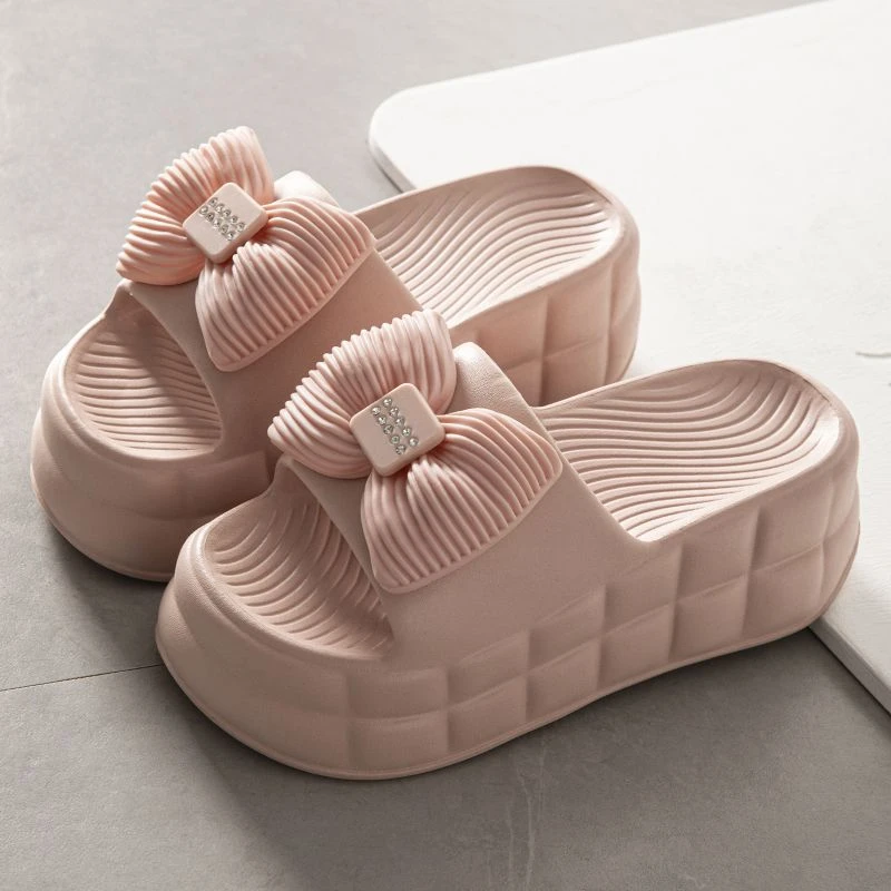 外穿韩版厚底增高凉拖鞋女新款夏季时尚蝴蝶结高跟防滑软底一字拖