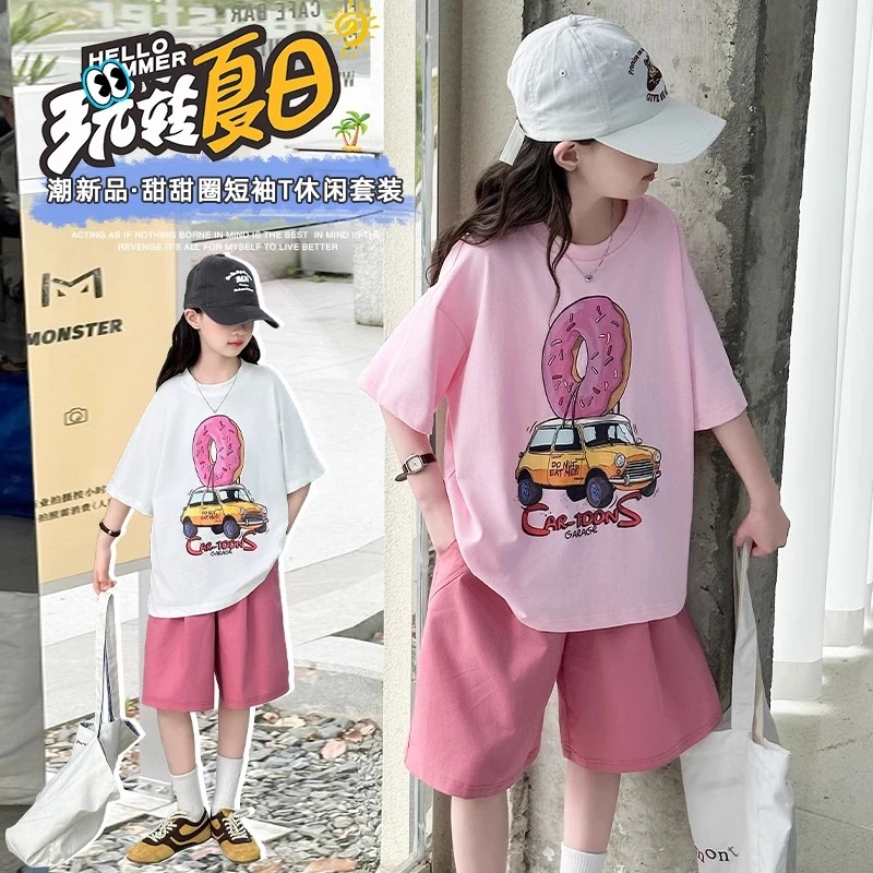 女童夏季韩版休闲运动短袖T恤短裤套装中大童洋气儿童夏装薄款潮t