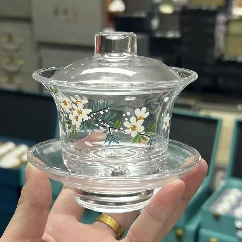 【闪购链接】F436-贴花透明玻璃三才盖碗