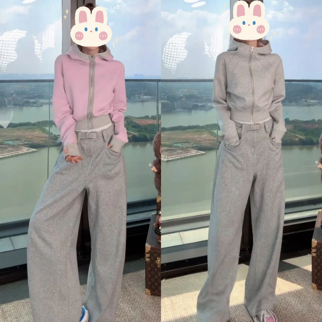 【粉灰少女】秋季正反可穿时尚百搭上衣+时尚宽松拖地裤 BB50329