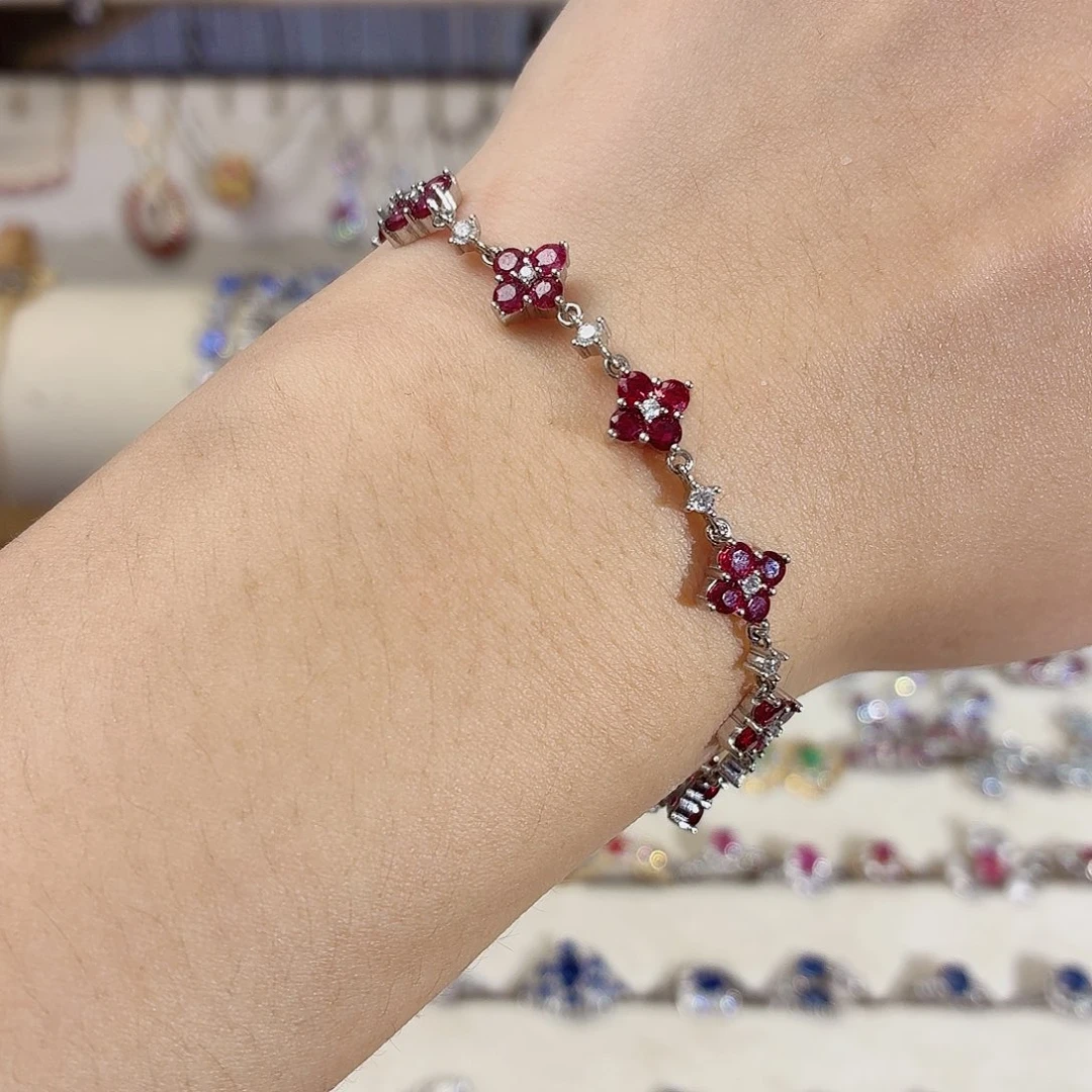 银S925镶嵌红宝石手链