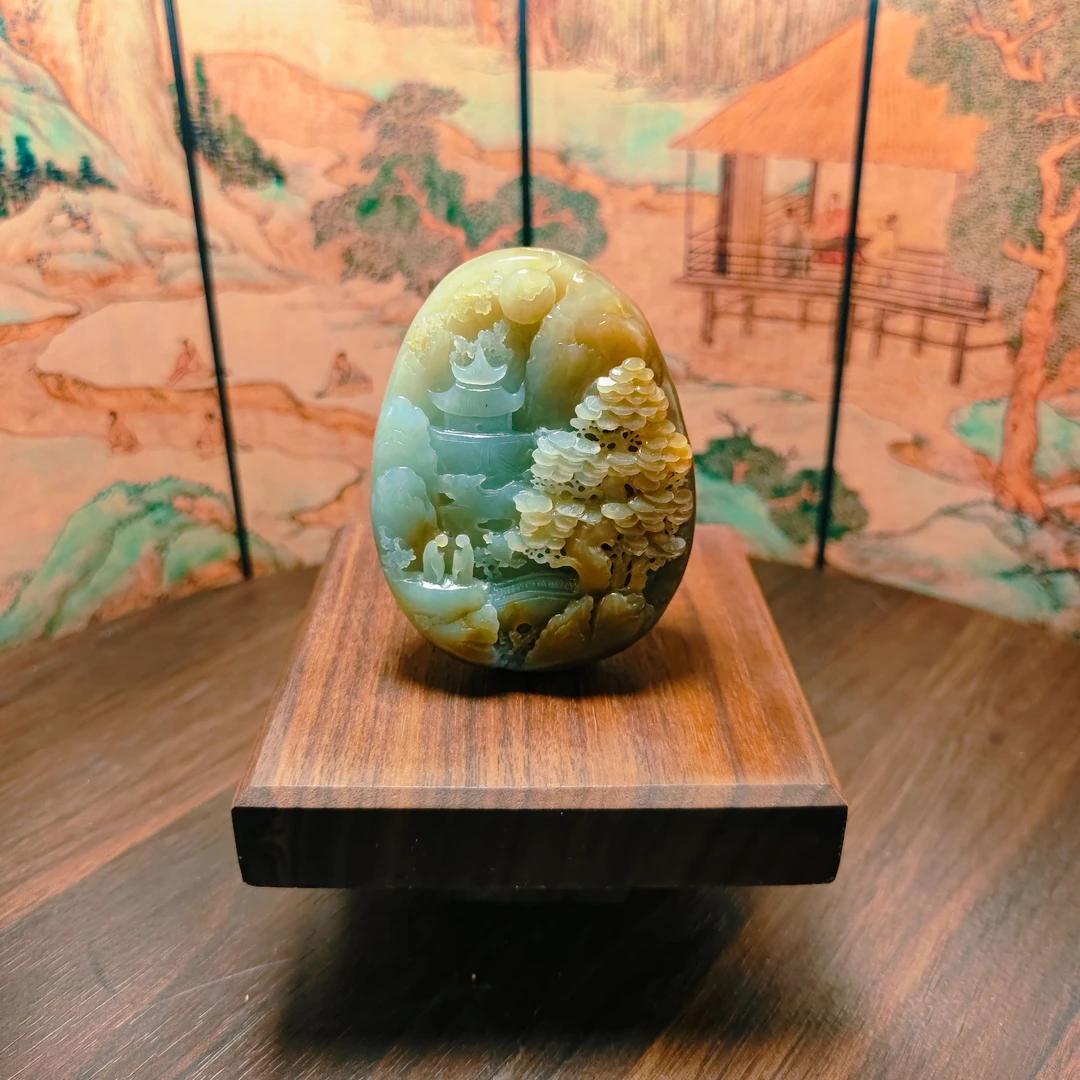 W和田玉山水手把2477