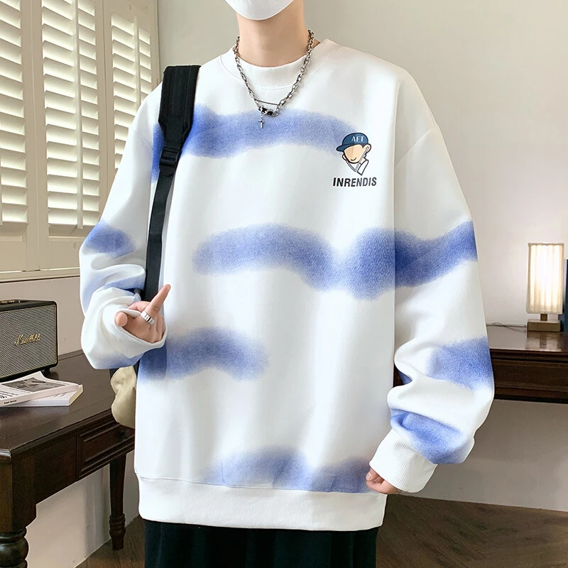 春季新款学生休闲圆领卫衣男孩潮流长袖打底衫晕染套头长袖上衣服