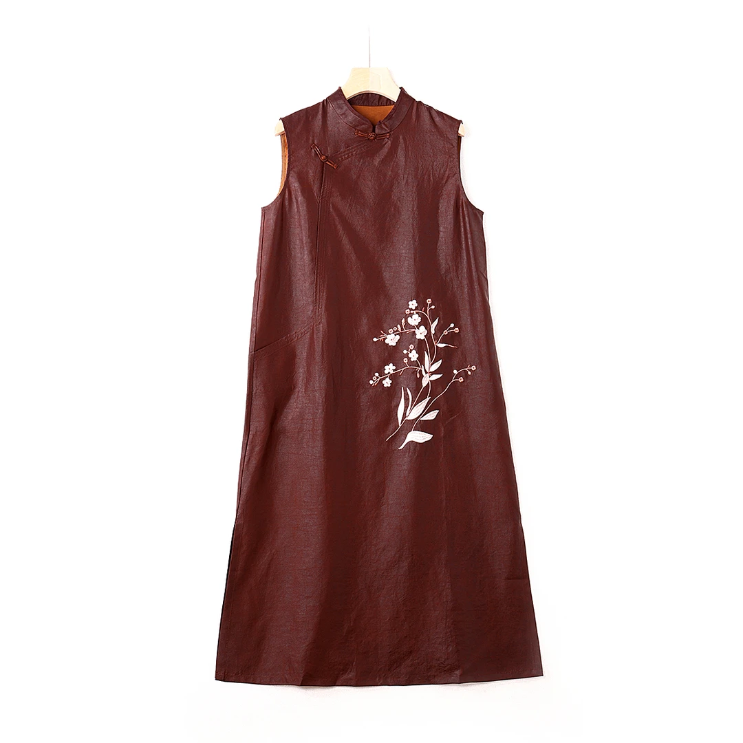 【澜亭絮絮】桑蚕丝香云纱重工刺绣旗袍款连衣裙25-006