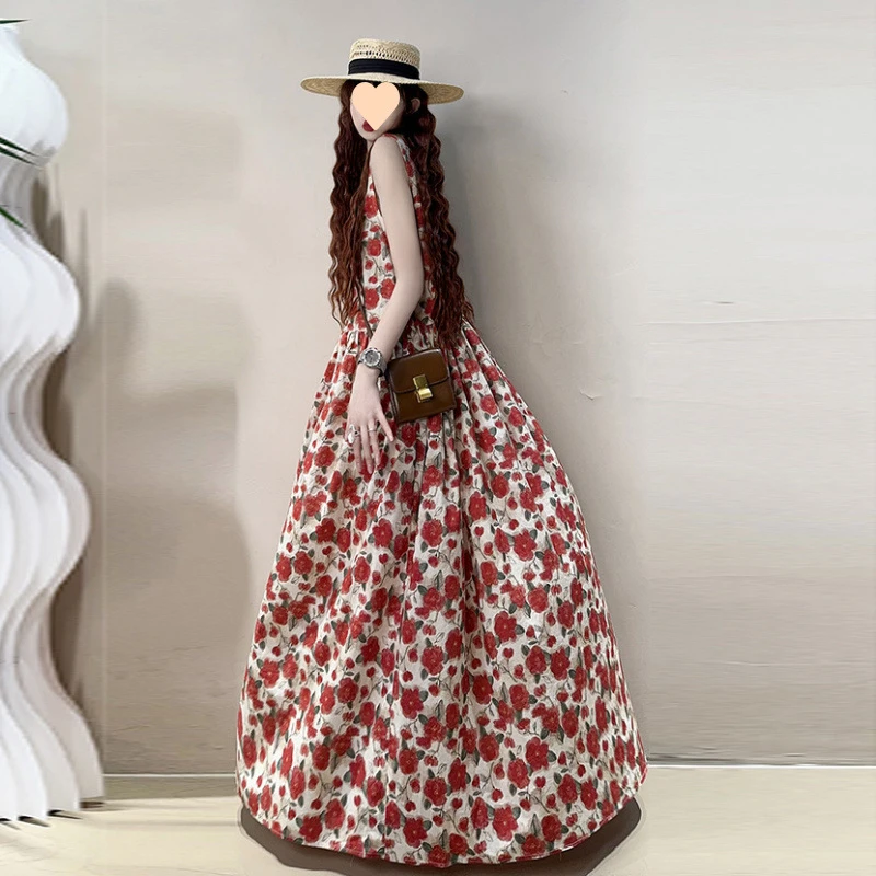 小清新韩版字元气洋气减龄长款背心裙碎花连衣裙显瘦长裙夏2025