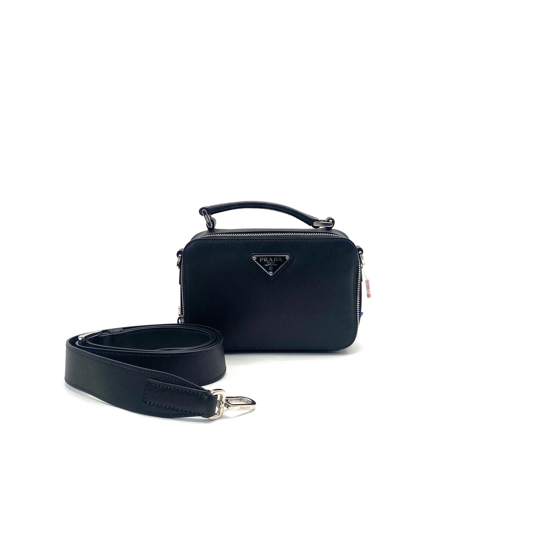 99新 Prada/普拉达 黑色全皮手提相机包尺寸18/12奢侈单肩经典