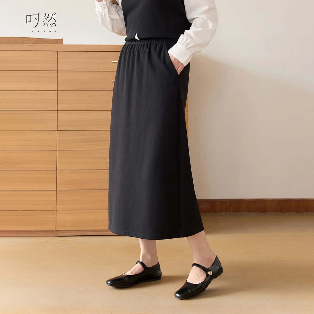 时然【雾面漫游】微胖大码女装新款韩系简约百搭休闲显瘦A字半身裙