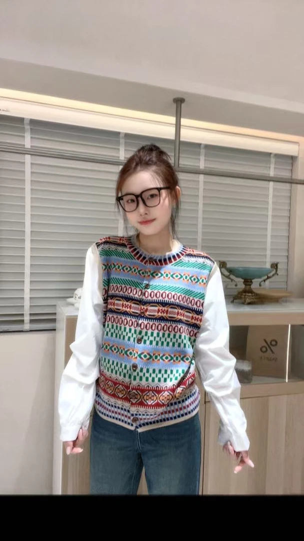 （波西米亚风开衫）套头上衣百搭宽松休闲风时尚套装复古马夹针织
